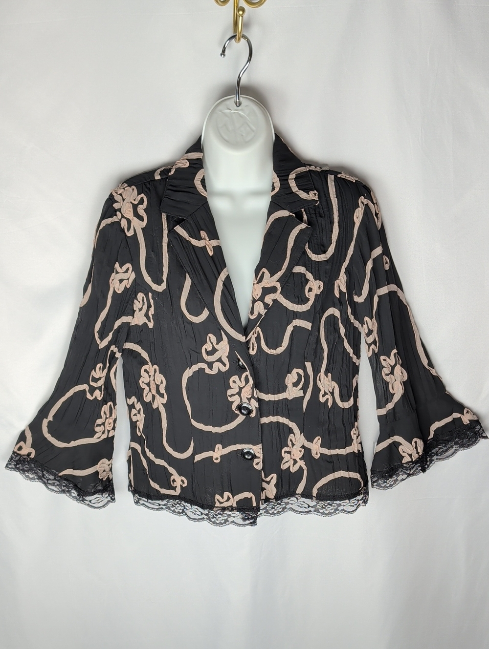 Joseph Ribkoff Crinkle Lace Trim Jacket Top Size 10 Made in Canada CAN/US 10